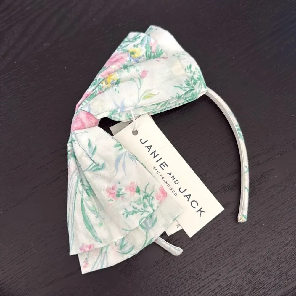 Janie and Jack Floral Bow Headband in White Floral One Size